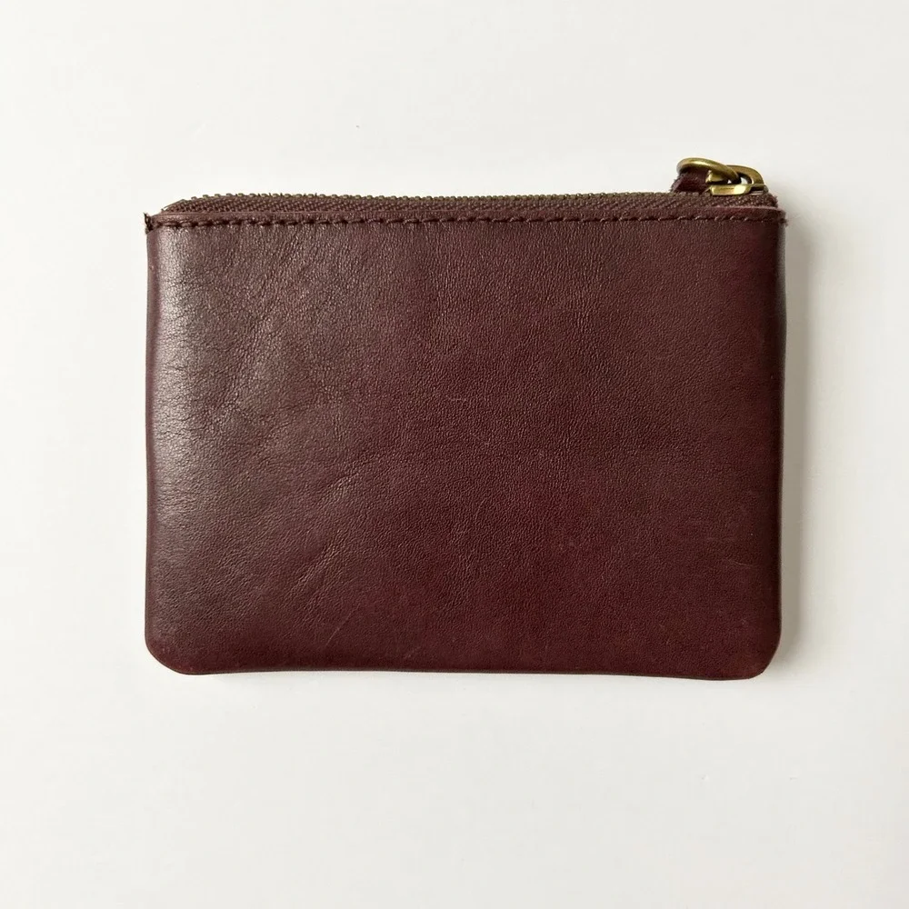 Madewell The Small Travel Leather Zip Pouch Card Case Wallet Dark Brown Cabernet